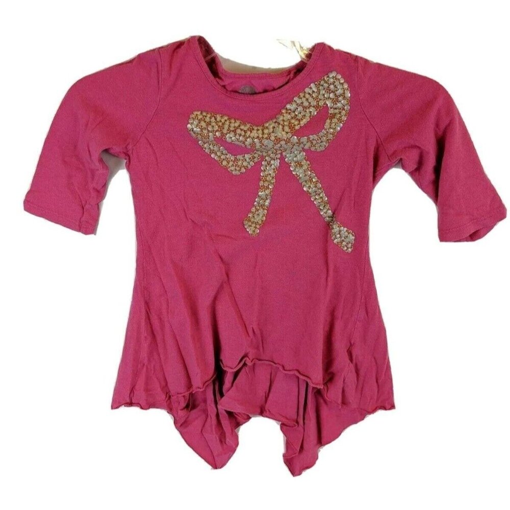 Total Gold Pink Size Small 6/7 Cotton Blend Bow Top/shirt 36e - Picture 1 of 7